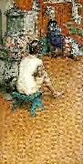 Carl Larsson leontine, naken rygg sittande-am ofen-i ateljen oil painting reproduction